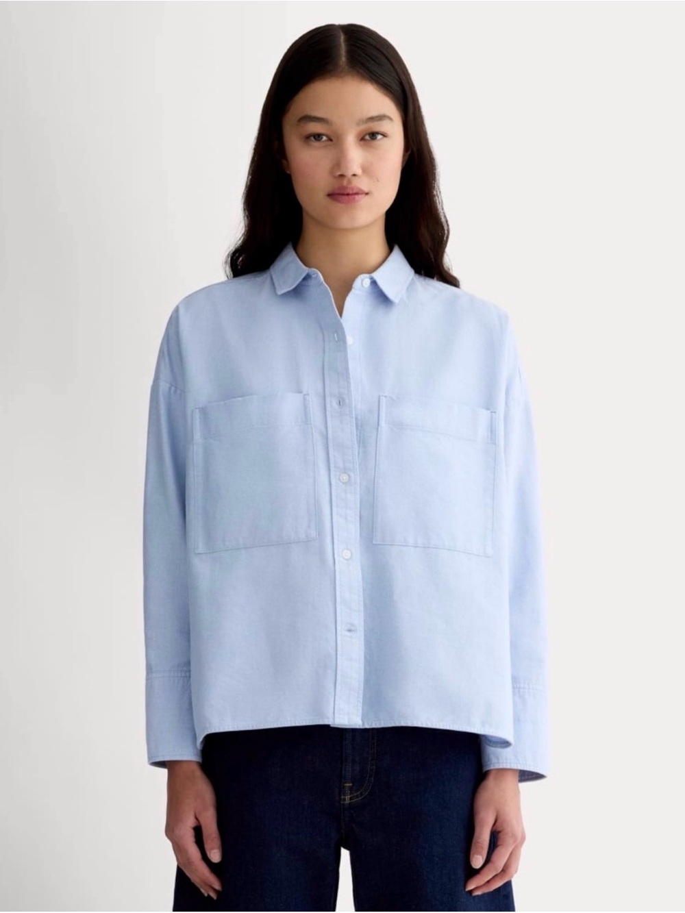 NWT Everlane The Boxy Oxford Light Blue Organic Cotton Button Shirt Size XS